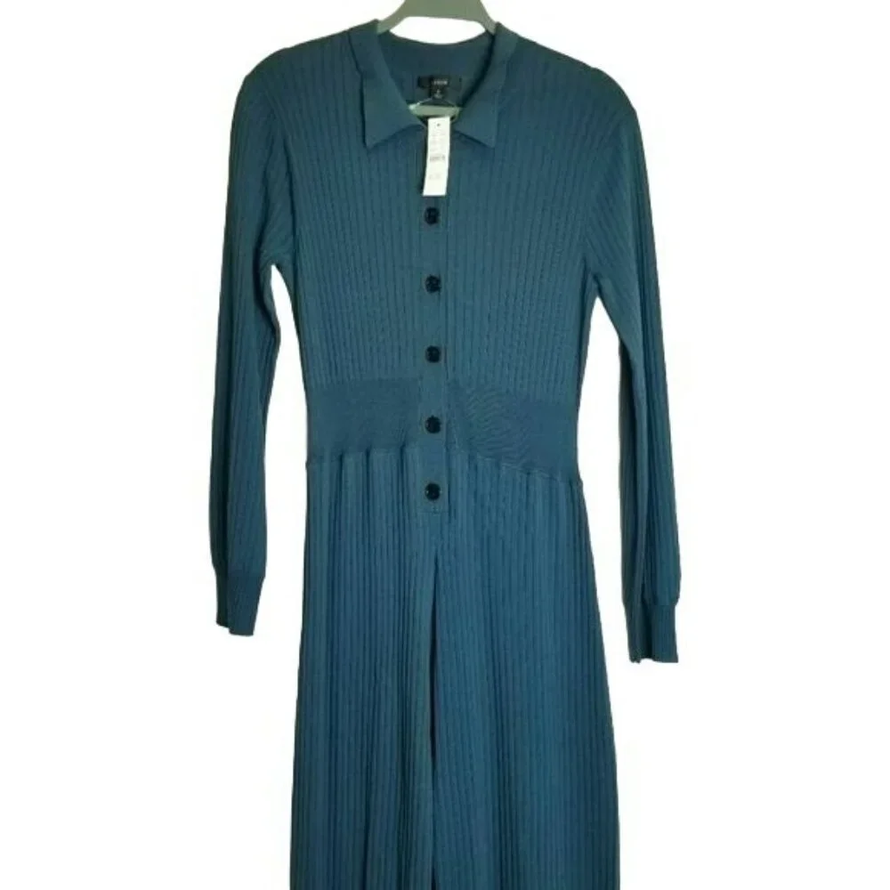 J.Crew NWT Blue Ribbed Cropped Jumpsuit Stretchy Knit Button Up Closure‎ 2022 M
